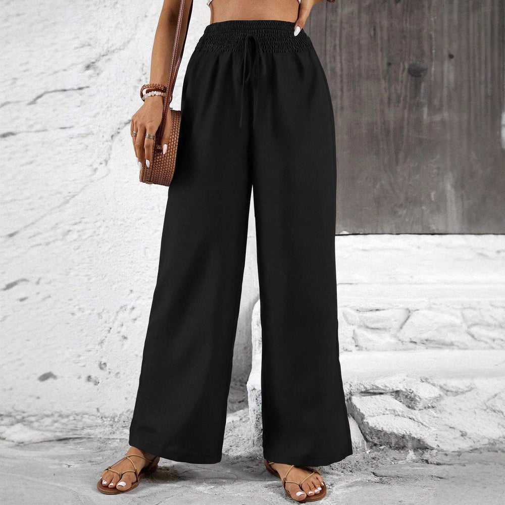 Damen weit geschnittene Sommerhose mit elastischem Bund und Kordelzug EB