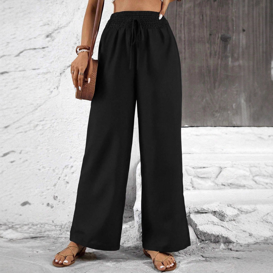 Damen weit geschnittene Sommerhose mit elastischem Bund und Kordelzug EB