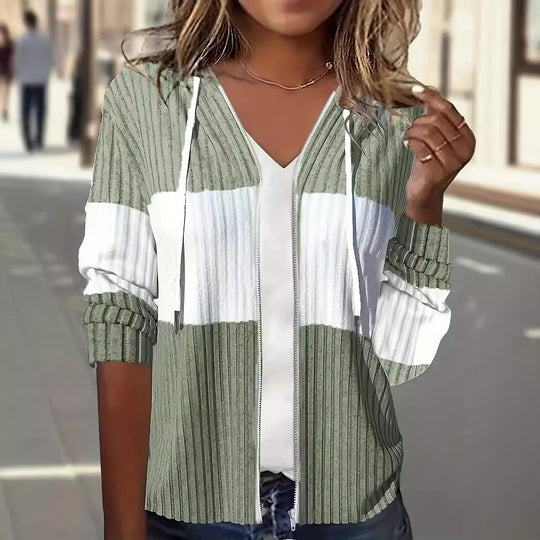 Damen lässige Strickjacke mit Reißverschluss und Zip-Hood EB