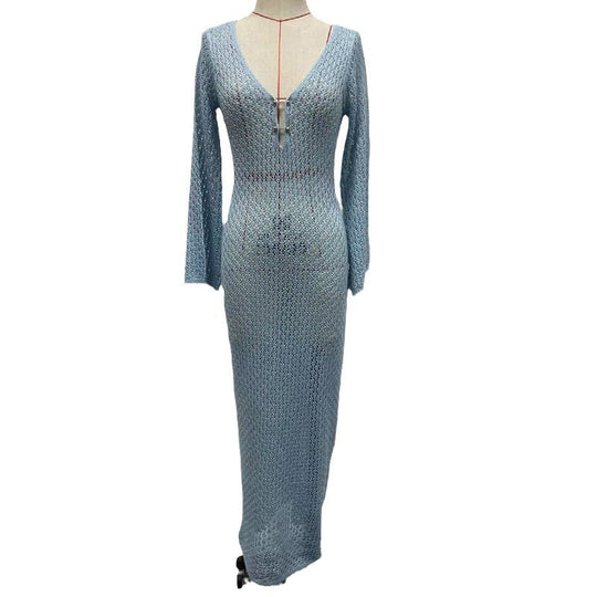Damen elegantes Häkelkleid mit tiefem Ausschnitt EB