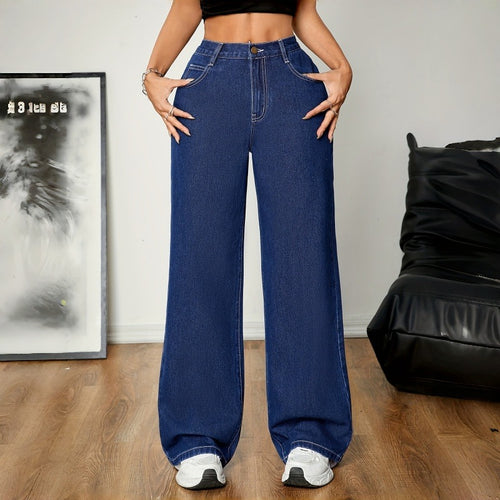 Damen Weite Denim-Hose mit hohem Bund und lässigem Schnitt EB
