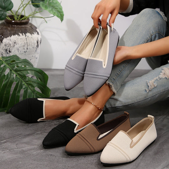 Damen  elegante flache Slipper-Loafer mit spitzer Zehenpartie Strickoptik und gepolsterter Innensohle EB