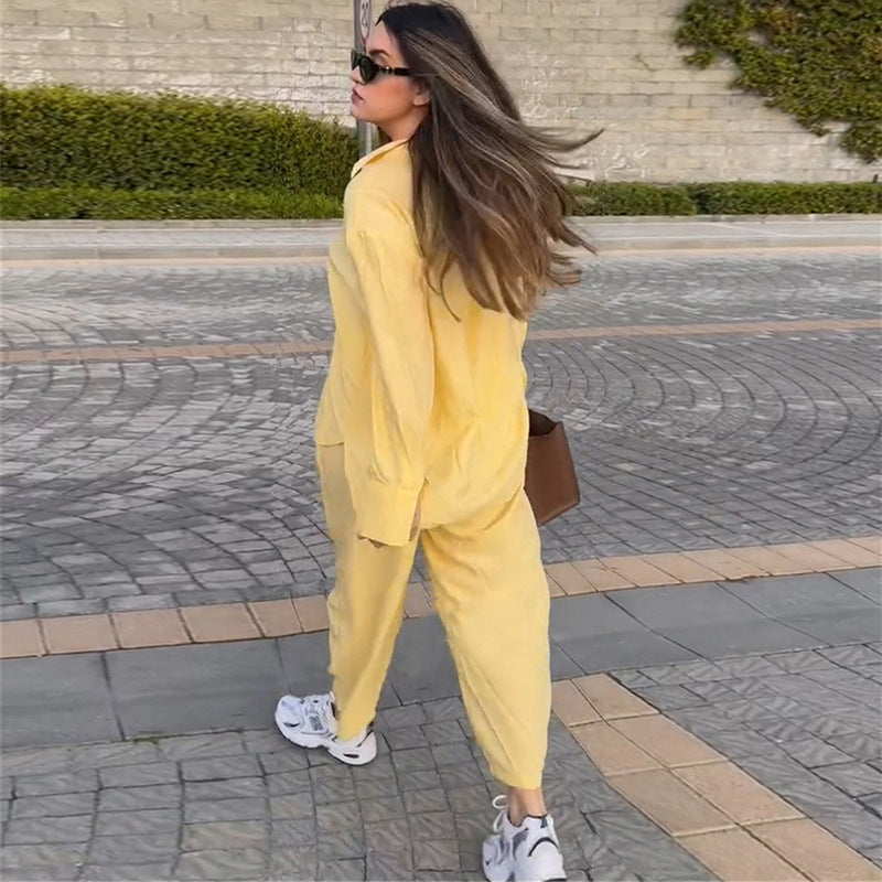 Damen luftige Loungewear-Kombination mit weitem Schnitt und langen Ärmeln EB