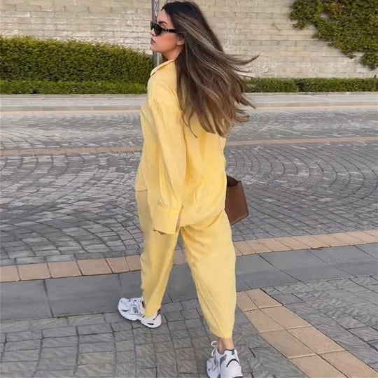 Damen luftige Loungewear-Kombination mit weitem Schnitt und langen Ärmeln EB