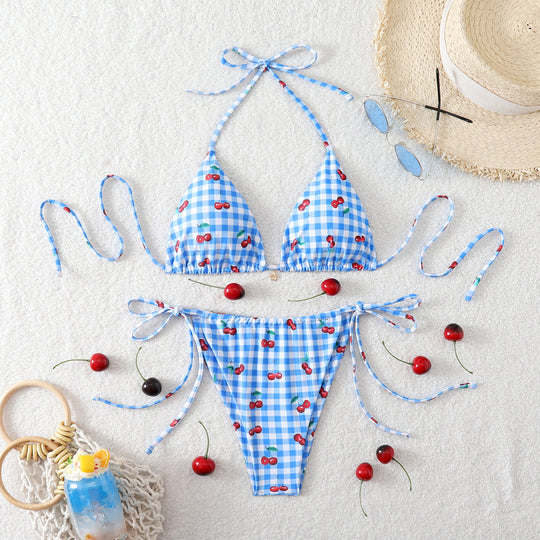 Damen Triangel-Bikini mit verspieltem Kirschmuster EB