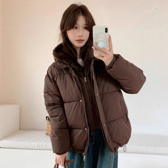 Damen Modische Pufferjacke mit abnehmbarem Kunstfellkragen und praktischen Taschen EB