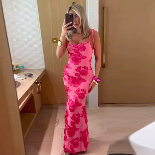 Damen Maxikleid mit floralem Spitzenmuster und verstellbaren Trägern EB