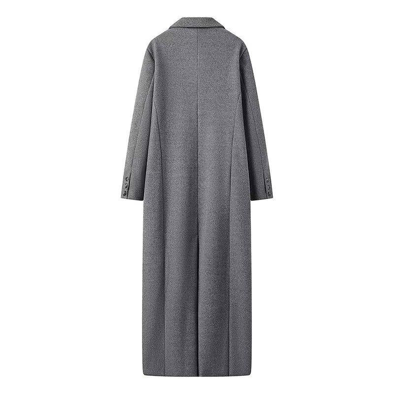 Damen eleganter langärmeliger Wollmantel mit Doppelreiher und hohen Taschen EB