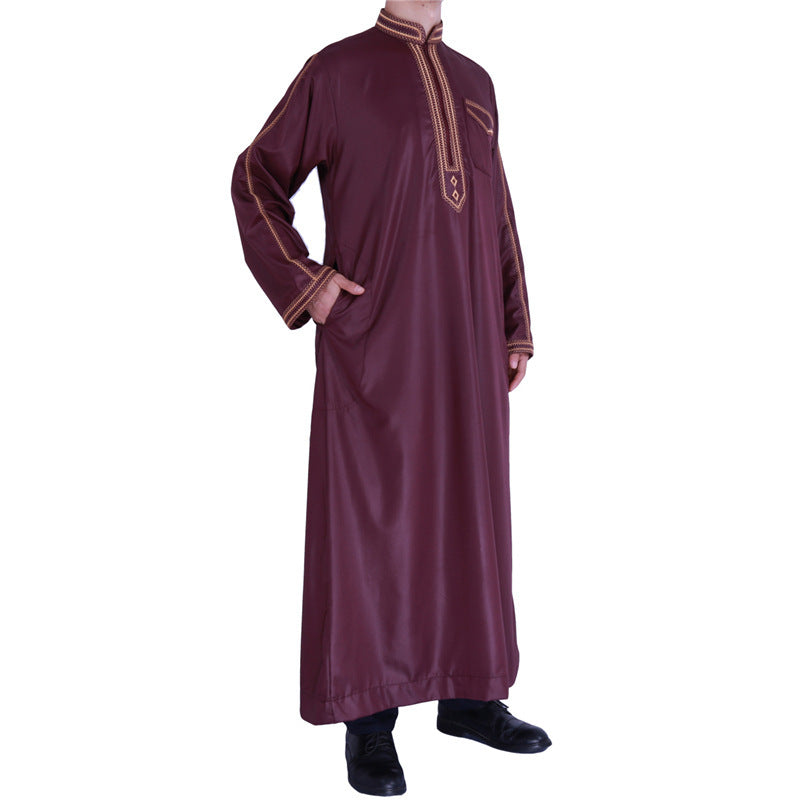 Herren traditionelles Langgewand mit dekorativer Stickerei und eleganter Knopfleiste EB