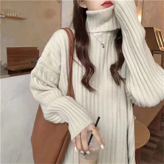 Damen Hochgeschlossenes Strickoberteil mit asymmetrischem Schnitt und feiner Rippstruktur EB
