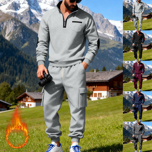 Herren nan Sweatset mit halbem Reißverschluss, Brusttasche und Cargo-Jogger EB