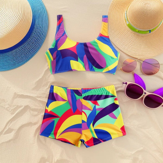 Damen Sportliches Bikini-Set mit farbenfrohen Grafiken EB