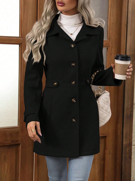 EB | Wollmantel Slim Fit Taillengürtel Reverskragen Knopf vorne