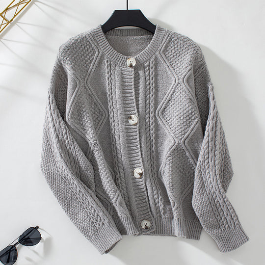 Damen Strickjacke mit dekorativer Struktur und Knöpfen EB