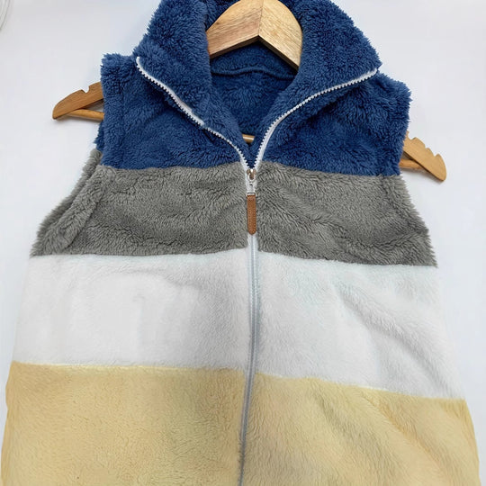 Damen kuschelige Fleece-Jacke mit hohen Kragen und praktischen Reißverschlusstaschen EB