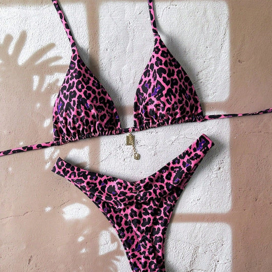 Damen Triangel-Bikini mit edlen Details und Animal-Print EB