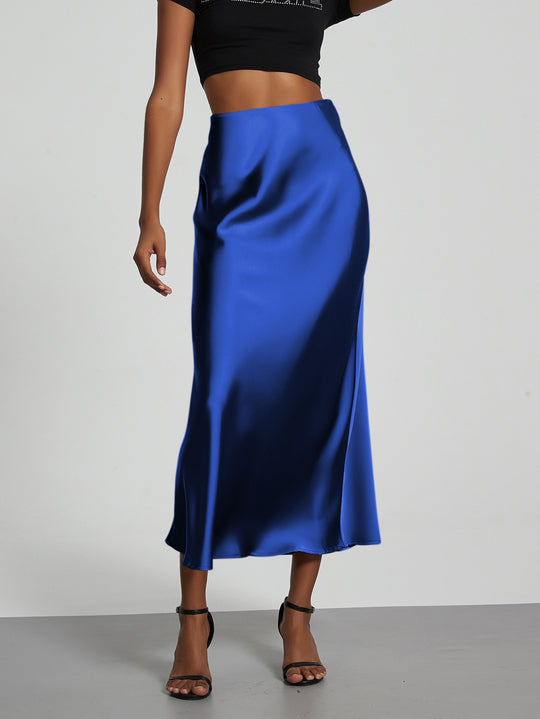 Damen Elegante und fließende Satin Maxiröcke EB
