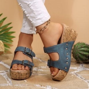 Damen Komfortable Wedge-Sandalen mit verstellbaren Riemen EB