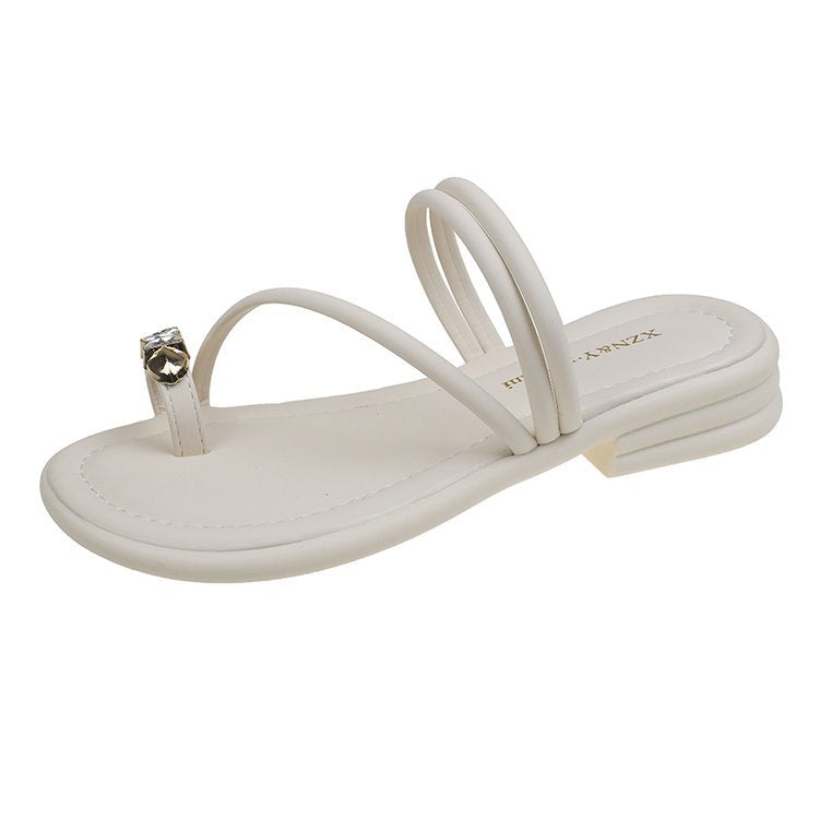 Damen elegante Zehensteg-Sandalen mit glamourösem Schmuckdetail EB