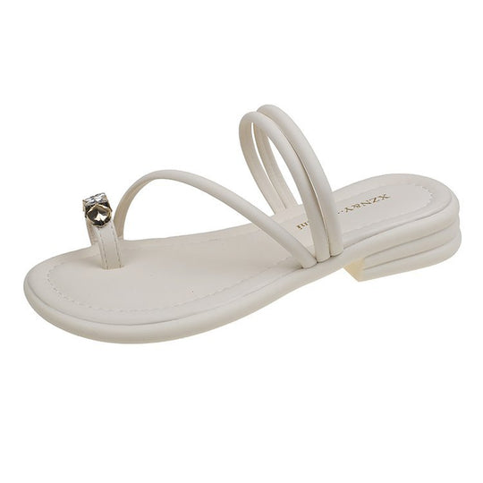 Damen elegante Zehensteg-Sandalen mit glamourösem Schmuckdetail EB