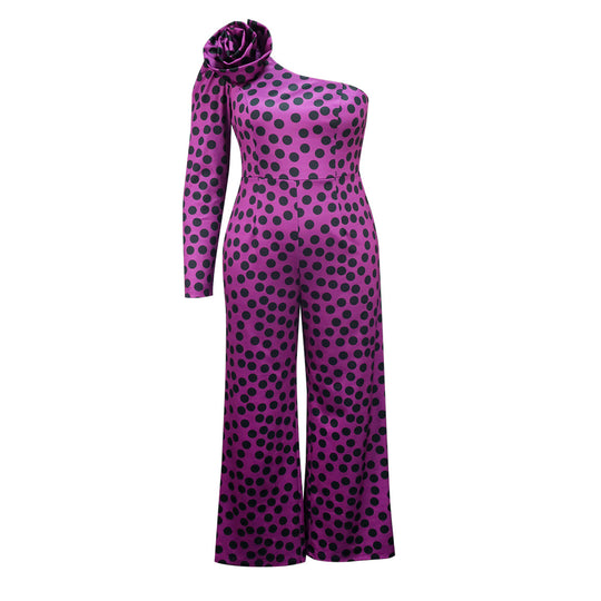 Damen Einseitiger Jumpsuit mit Blumendekor EB