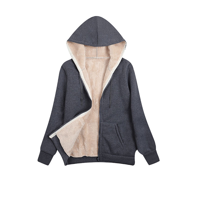 Damen kuschelige Fleecejacke mit Kapuze und Taschen EB