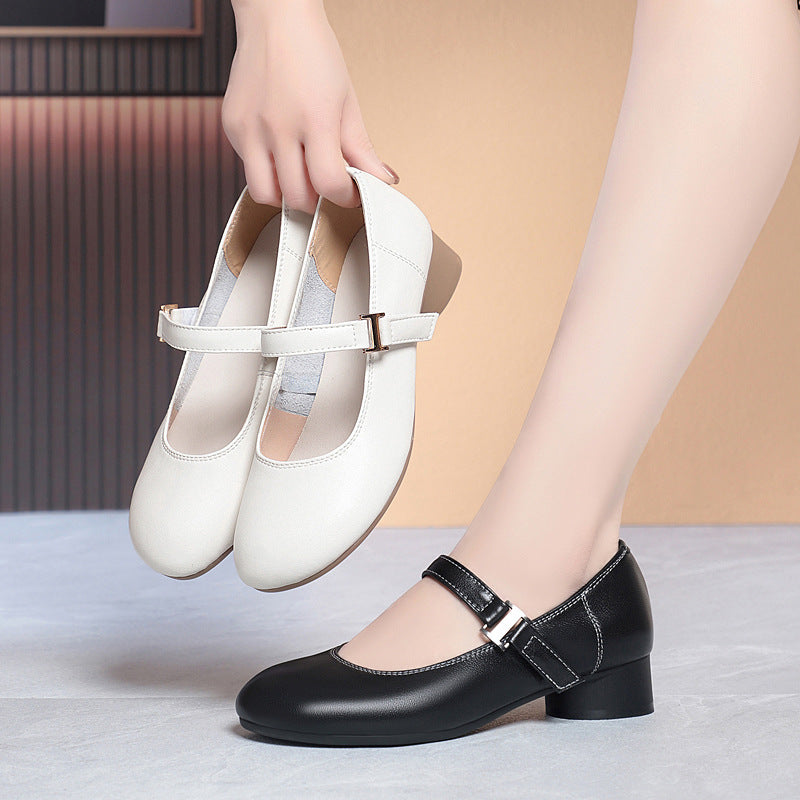 Damen Mary Jane Ballerinas mit verstellbarem Riemen und bequemem Blockabsatz EB