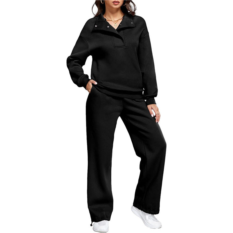 Damen Bequemes Freizeit-Set mit Stehkragen und weiten Hosen EB