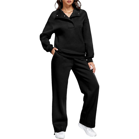 Damen Bequemes Freizeit-Set mit Stehkragen und weiten Hosen EB
