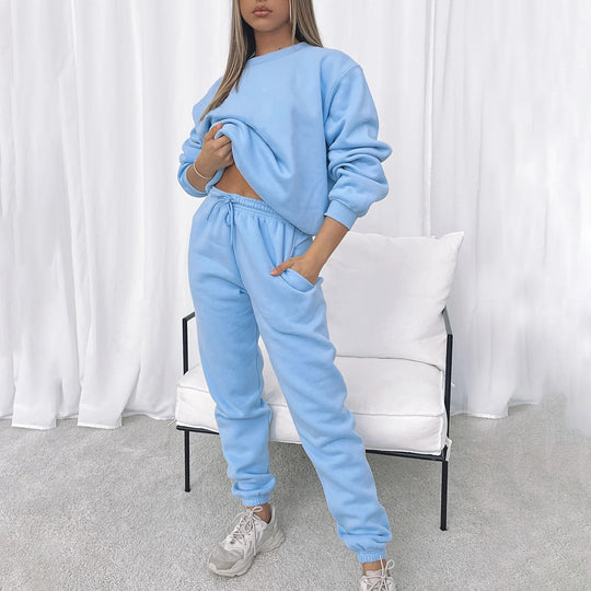 Damen nan weit geschnittenes Fleece-Freizeitset mit Sweatshirt und Jogginghose EB