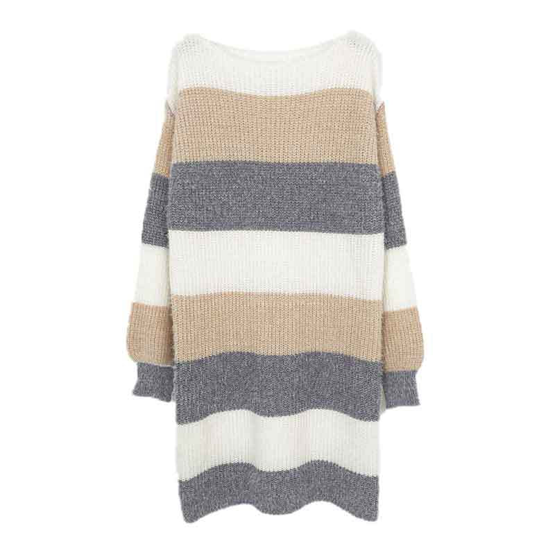 Damen gestreiftes Strickkleid mit weitem Schnitt EB