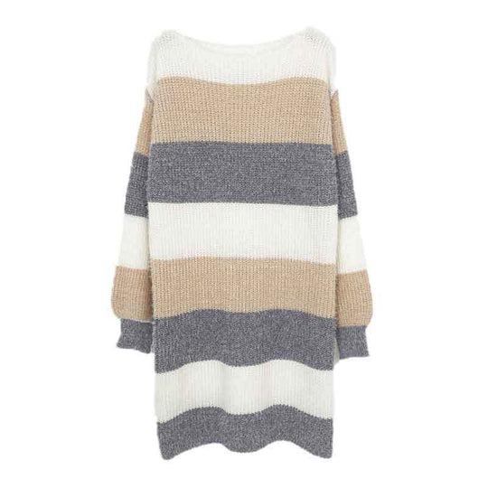 Damen gestreiftes Strickkleid mit weitem Schnitt EB