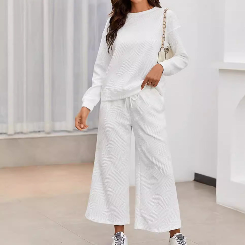 Damen Lässiges Lounge-Set mit strukturiertem Oberteil und weitem Hosen EB