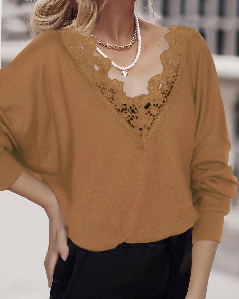 Damen Pullover mit eleganter Spitze und lässigem Schnitt EB