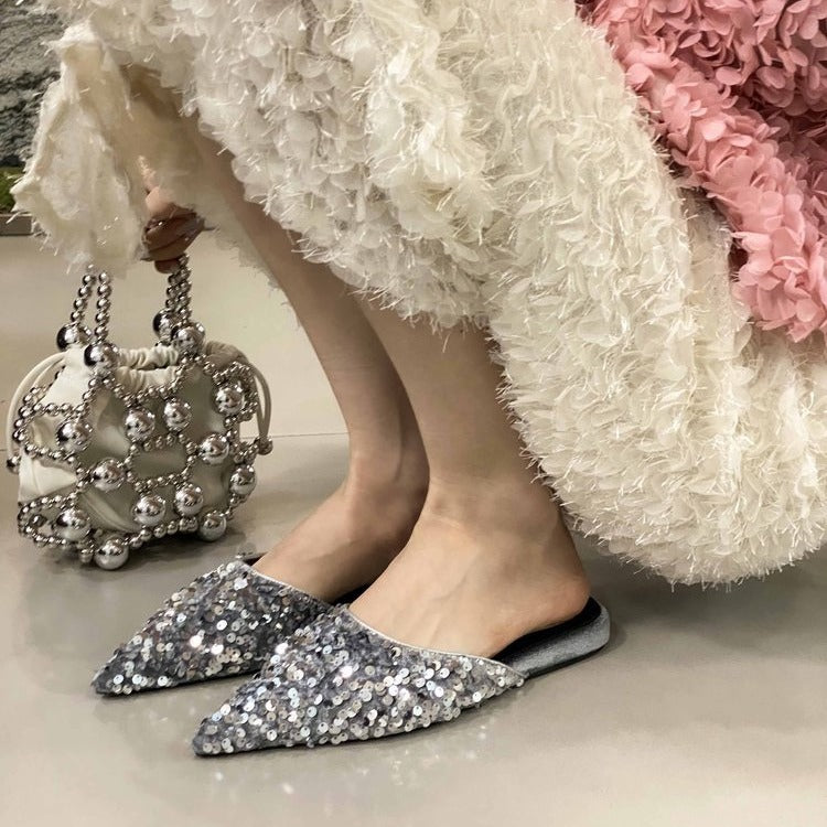 Damen elegante Mules mit glamourösem Paillettenbesatz EB