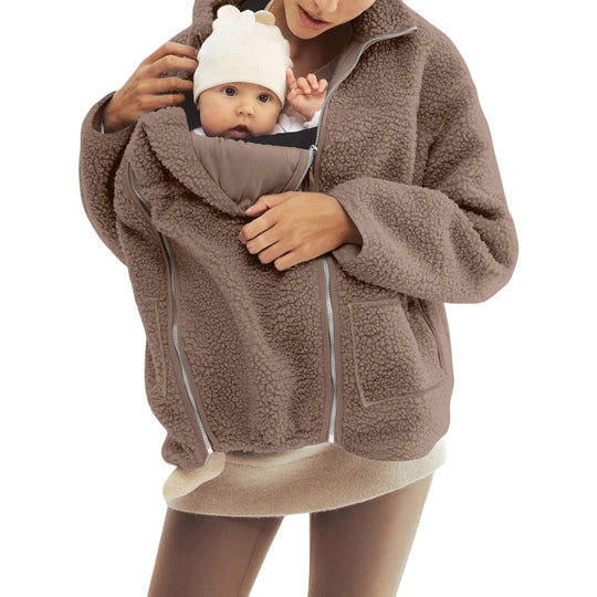 Damen nan oversized Teddyfleece Jacke mit Stehkragen und durchgehendem Reißverschluss EB