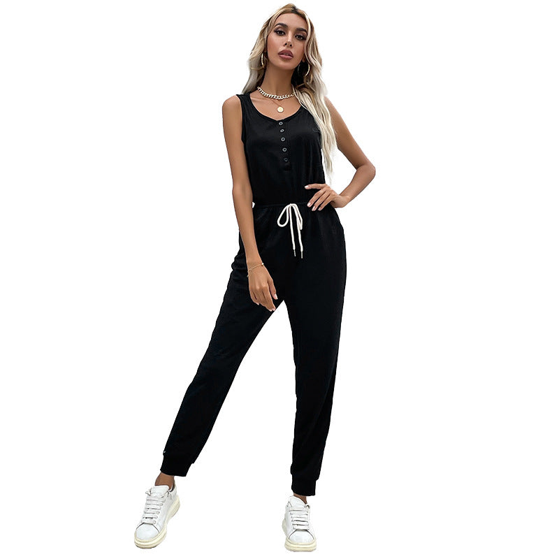 Damen Jumpsuit mit elastischem Taillenbund und praktischen Taschen EB