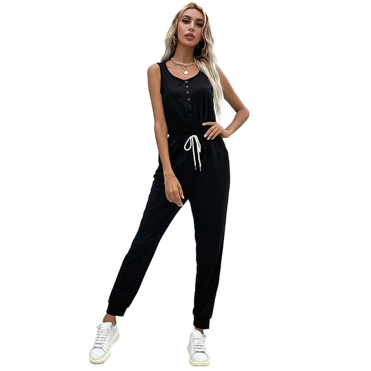 Damen Jumpsuit mit elastischem Taillenbund und praktischen Taschen EB
