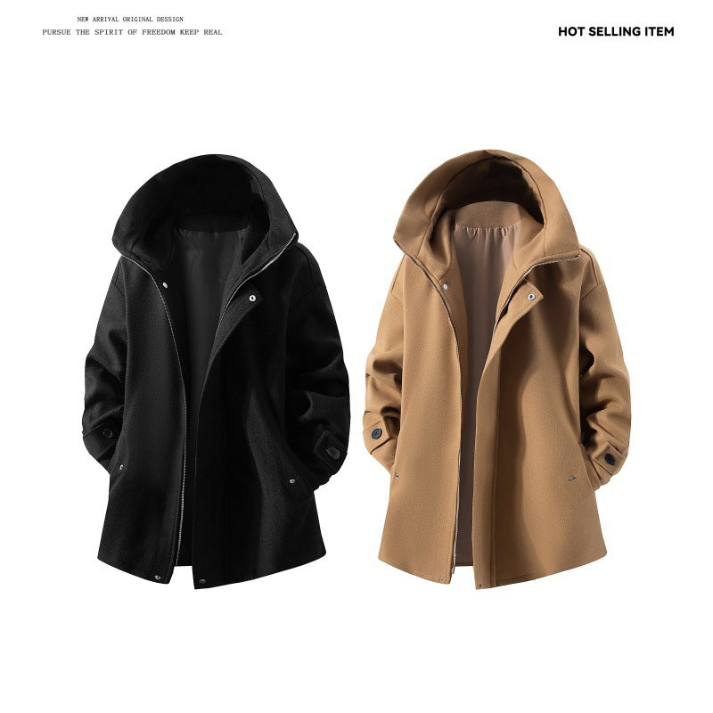 Herren nan Kapuzen-Mantel aus Wollmix mit Oversize-Schnitt und verdeckter Druckknopfleiste EB