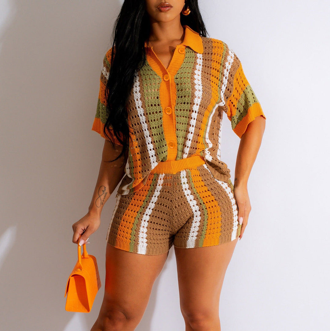 Damen Set aus gehäkeltem Top und Shorts EB