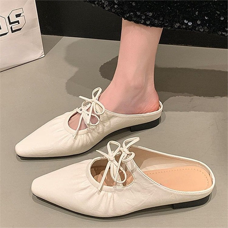 Damen flache Mules mit dekorativen Schleifen EB