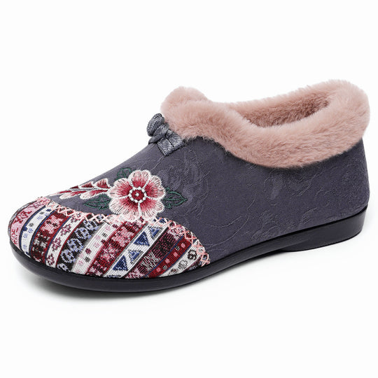 Damen Gemütliche Hausschuhe mit dekorativem Blumenmuster und kuscheligem Innenfutter EB