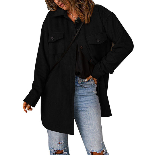 Damen Übershirt aus weichem Fleece mit Taschen und Knopfdetails EB