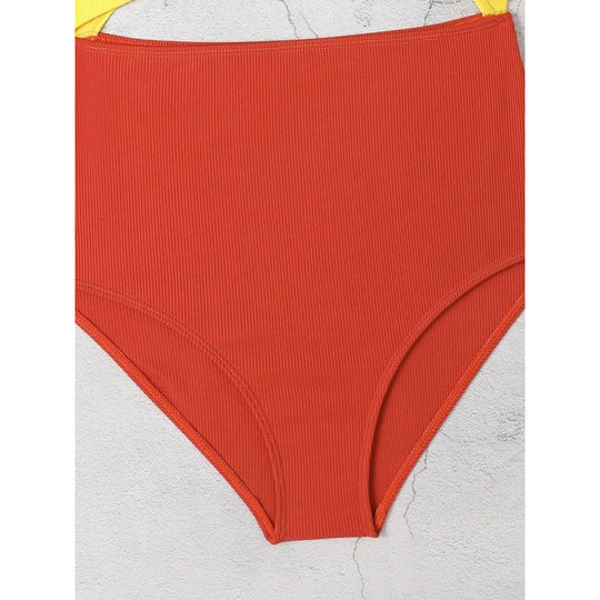 Damen Cut-Out Badeanzug mit hohem Bund und Wickeldesign EB
