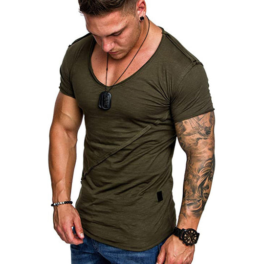 Herren V-Ausschnitt T-Shirt aus hochwertiger Baumwolle mit strukturierter Oberfläche EB