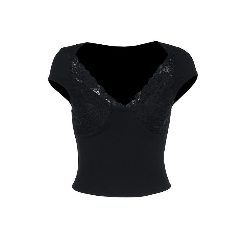 Damen Elegantes Oberteil mit Spitzenakzenten und figurbetontem Schnitt EB