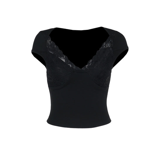 Damen Elegantes Oberteil mit Spitzenakzenten und figurbetontem Schnitt EB