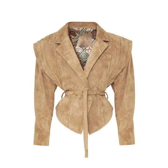 Damen Modische Wildlederjacke mit Taillengürtel EB