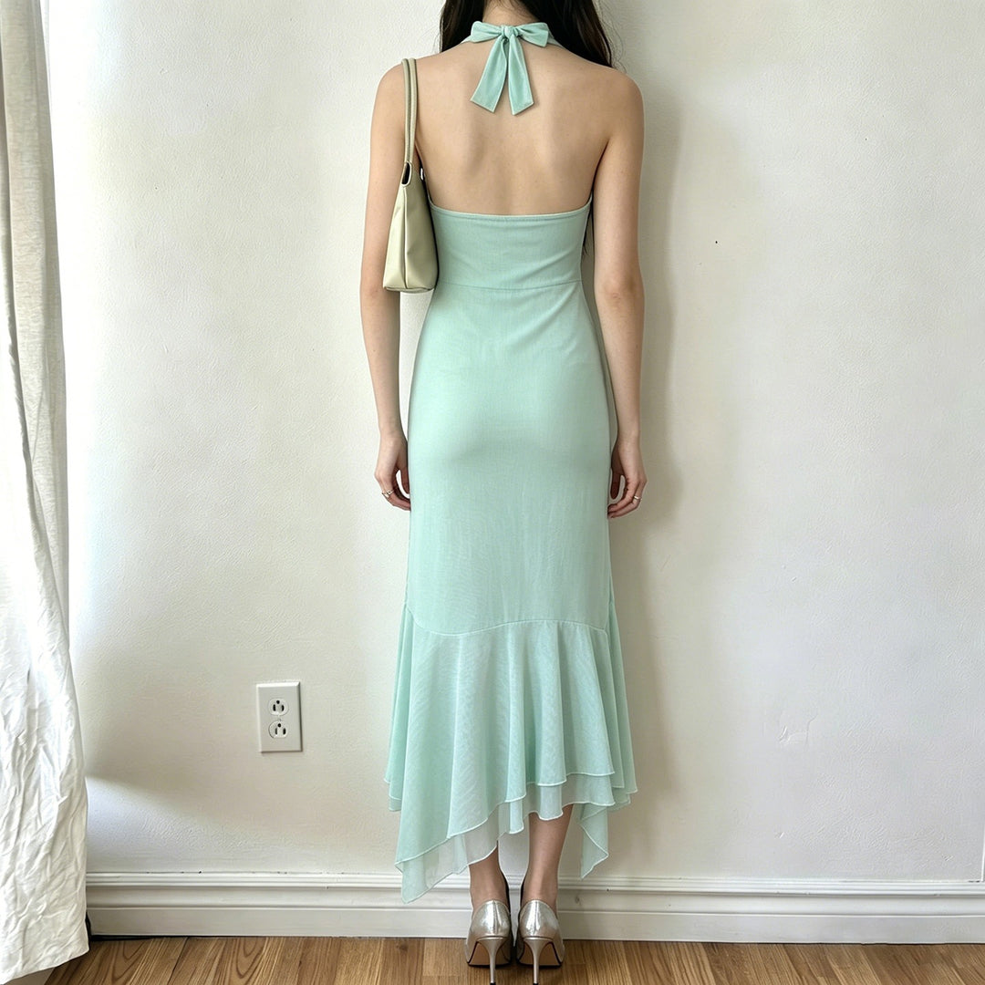 Damen Elegantes Maxikleid mit floralem Design und asymmetrischem Saum EB