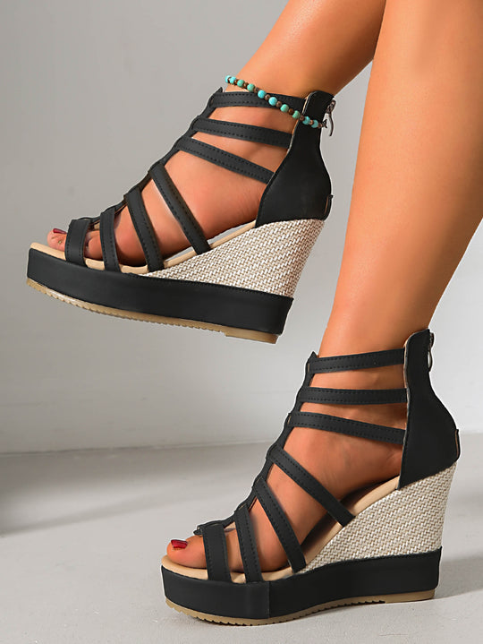 Damen Wedge-Sandalen mit elegantem Geflecht und robustem Absatz EB